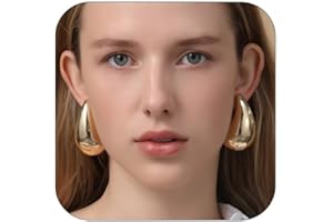 Rajputana Extra Large Drop Earring Dupes 18K Gold Chunky Hoop Earrings for Women Girl, Lightweight Hollow Open Hypoallergenic Teardrop Earrings Trendy Jewelry