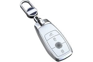 ontto Leather Key Fob Cover Keyring fit for Mercedes A C E S G GLS CLA Class W213 W177 W205 W222 W177 AMG accessories Zinc Alloy Smart Key Case shell Holder bag keychain 3 buttons White A