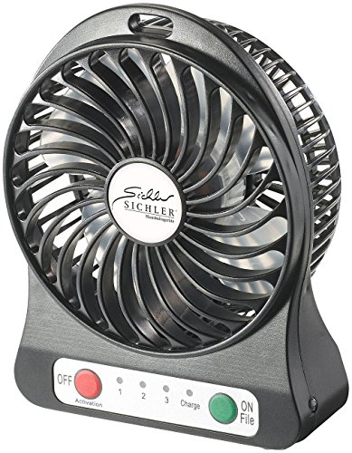 Sichler Haushaltsgeräte 3in1-Akku-Tisch-Ventilator mit Powerbank-Funktion & Leuchte, 1.800 mAh - 5