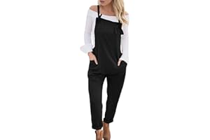 Petalum Women Girls Fahion Bib Overalls Loose Dungarees Jumpsuit Adjustable Straps Straight Pants with Pockets Plus Size