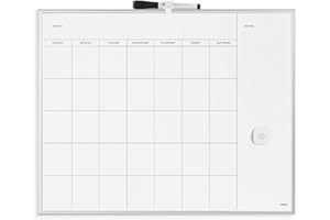 U Brands Whiteboard Planner, Magnetic Monthly Dry Wipe Calendar Board 51x41 cm with Silver Aluminium Frame, Includes Marker and Magnet, Wall White Board for Home, Office, School