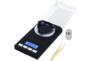 SZAERFA Bilancia tascabile digitale Milligrammo 50 g x 0,001 g, bilancia MG mini polvere da laboratorio per carati di alta precisione con pesi di calibrazione, pinzette, piatto di pesata