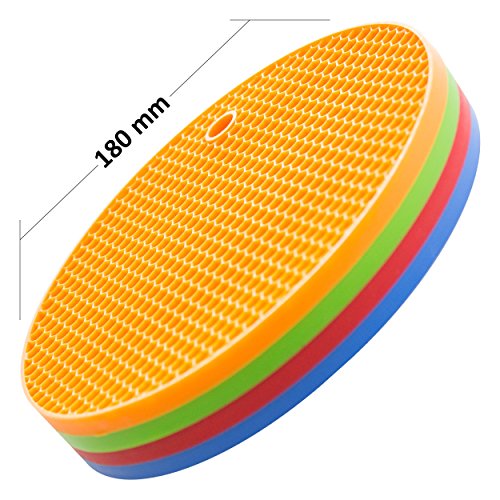 Oxid7® Topfuntersetzer Topflappen 4er Set Silikon hitzebeständig bis zu 230°C spülmaschinenfest bunt (Blau, Rot, Grün und Orange) - 2