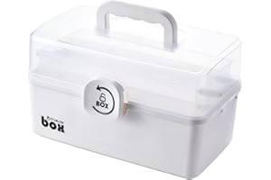 AMZPDD Organizzatore portatile, pieghevole, trasparente plastica per il cucito, cassetta degli attrezzi, organizzatore di materiali per l'artigianato, kit di pronto soccorso per i farmaci (30 CM, Bianco)