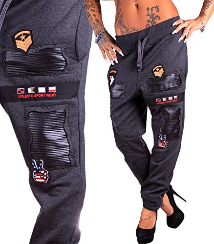 Damen Trainingshose | Leder Patch 694 (M-fällt groß aus, Anthrazit)