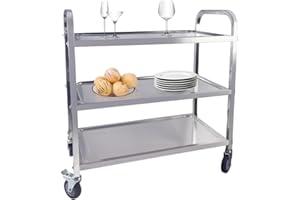 TAIMIKO 3-Tier Stainless Steel Kitchen Trolley Cart - 850x450x900mm, Large Serving Trolley with Locking Wheels for Kitchens, Hotels, Restaurants
