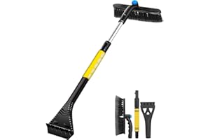 Chanurae Skrobaczka samochodowa z miotłą, 3 w 1, szczotka do śniegu obracana o 360°, z antypoślizgowym uchwytem z pianki, zdejmowana, wysuwana, długa skrobaczka do śniegu do samochodów ciężarowych,