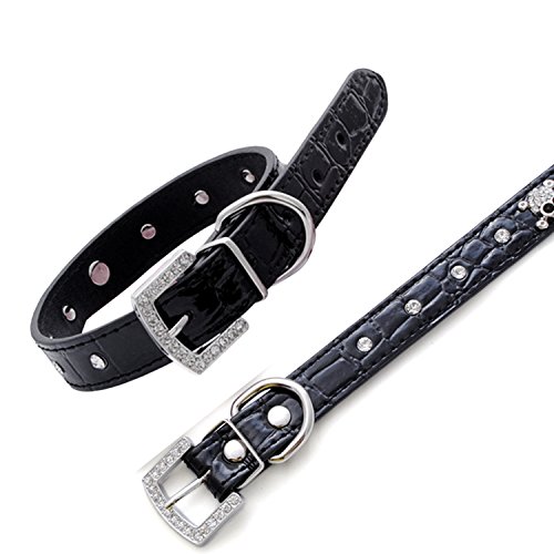 Strass Diamante Schädel Stil einstellbare PU Leder Haustier Hund Hund Katze Halsband Halskette Größe S - 4