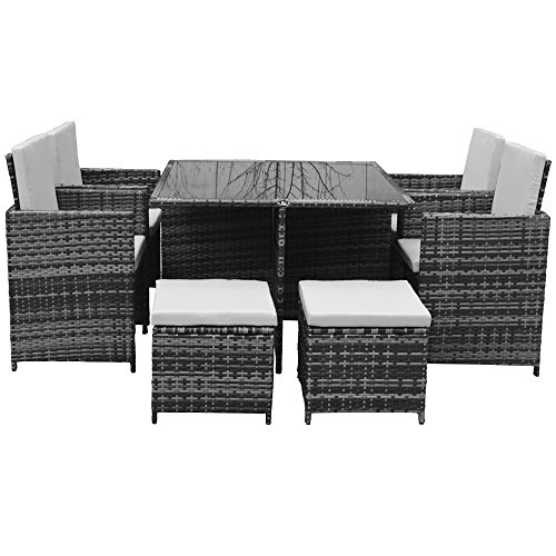 Polyrattan Lounge Gartenmöbel Set Garnitur Sitzgruppe Gartenmöbel SJ08 (Grau) - 2
