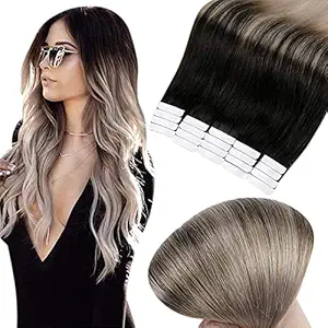 Ful Shine 18 inch Tape Remy Human Hair Extensions Off Black Color #1B Fading to #18 Pastel Balayage Remy Hair Seamless Extensions 20 Pcs 50gram Per Package