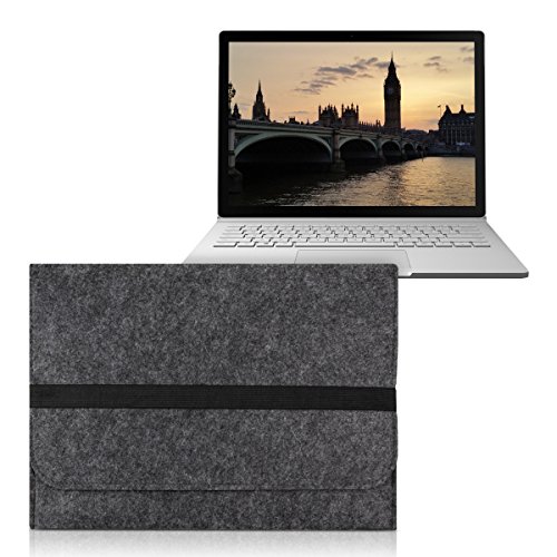 kwmobile Laptoptasche Filz Sleeve für Microsoft Surface Book - Notebook Tasche Schutzhülle Laptop Case Hülle in Dunkelgrau mit Innentaschen