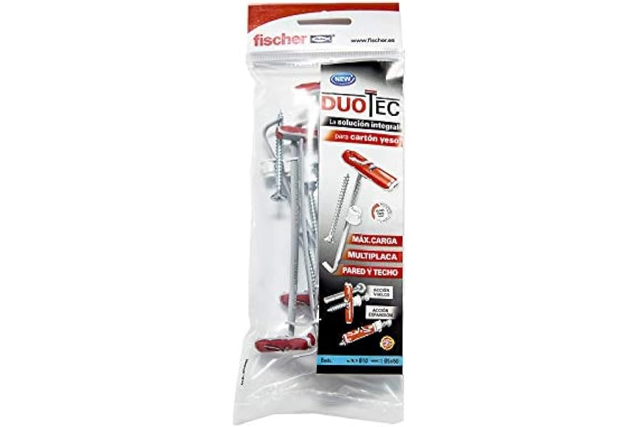 fischer - Tacos Compatibles con Placas de Yeso PLADUR® DuoTec, tornillos y soporte tv 10 mm, Bolsa 6 uds tacos + 6 uds Tornil