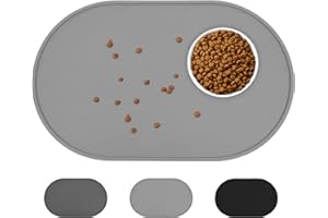 LDYOEN Napfunterlage Hund Katzen - Hundenapf Unterlage Katzennapf Unterlage aus Silikon - Hunde Katzen Futtermatte wasserdichte und rutschfeste - Fressnapf Unterlage Groß 48x30cm - Hellgrau