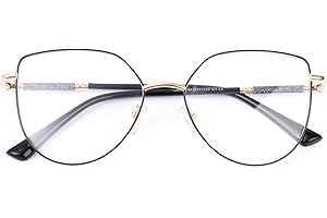 OKH Blaulichtfilter Brille Frauen Damen Cateye Metallbrille Katzenauge Anti Blendung mit Frühlingsscharnier Bling Dekoration für Computerspiele Lesen