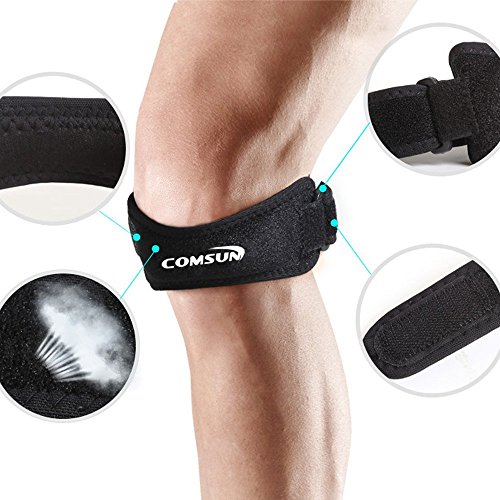2er Set Knieband, Comsun Patella Kniegurt, Atmungsaktiv, für Knieschmerzlinderung Knee Strap, Profi-Patella-Kniebandage für Sport wie Laufen, Springen, Wandern, usw. Universalgröße, verstellbar, gegen Patellaspitzensyndrom, Ideal bei Läuferknie, Springerknie, Schwarz - 3