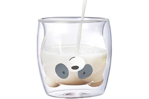 XiXiRan Taza de Café de Vidrio de Doble Pared 250 ML, Vaso Térmico Transparente para Té (Panda)