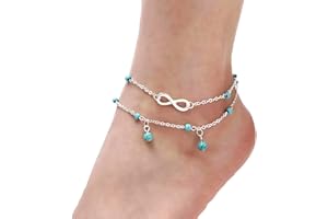 Dishowme Turquoise Infinity Anklet Bracelet Lucky 8 Beads Anklet Boho Layered Beaded Beach Summer Foot Chain Jewelry for Women Girls