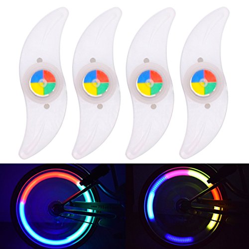 Riao-Tech 4 Stück Speichenlicht RGB Speichenrefelktoren Lichter für Fahrrad, Farbe Wechseln, 3 Leuchtmodi, inkl. Batterien
