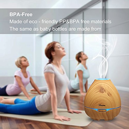 Paxamo Duftdiffusor Ultraschall Luftbefeuchter Holzmuster Bunte LED Zuhause Büro Yoga Schlafzimmer 300ml (Light wood) - 7
