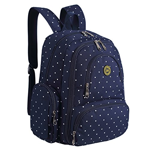 Diaper Bag Mummy Backpack Large Capacity Waterproof Multifunctional Fit Stroller (Blue+Point)