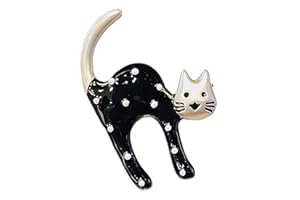 KONFEN Broches pour Femmes, Chat Broche Femme Vetement Decollete, Chaton Broche Bijoux Mini Vintage, Animal Broche Pince Veste Pull Pour Femmes Vêtements sacs à dos Décor Mariage Noël (Blanc/Noir)