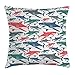 Produktbild Ntpclsuits Sea Animal Decor Pillow case Mix of Colorful Bull Shark Family Pattern Masters of Survival Kids Nursery 18 X 18 inches