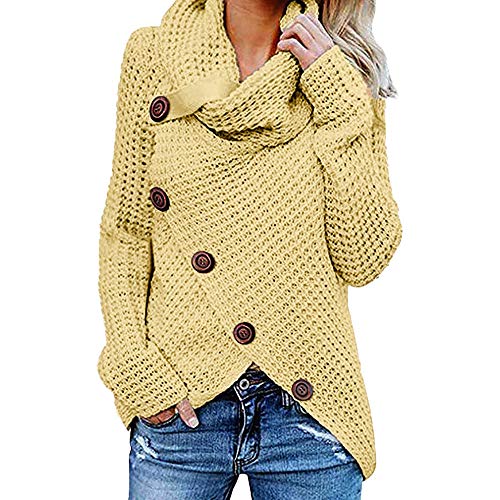 Preisvergleich Produktbild BaZhaHei Damen Asymmetrisch Cardigan Gestrickt Einfarbig Strickjacken Lose Strickmantel Tunika Kimono Rollkragen Gefüttert Zopfmuster Outwear Tops Bluse Langarm Unregelmäßig Sweatshirt
