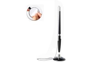XNHIU Secure Counter Pen Reception Pen with Chain and Base Black Ink Pen Desktop Ballpoint Pen for Home Office Bank