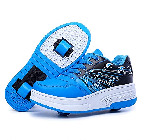Miarui Roue Chaussures de Sport Double Roues Skateboard Sneakers Enfants Chaussures à Skates avec roulettes Doubles Bouton Poussoir Ajustable pour Garçons et Filles Enfants