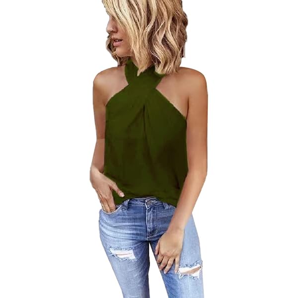 Canotta Donna Estiva A Costine Con Scollo Halter E Spalline Incrociate - Elegante E Morbida In Cotone