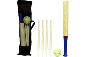 Aggloz | 6 Piece Wooden Rounders Set & Carry Bag - Baseball Bat & Soft Tennis Ball Garden Fun Play Set | UK