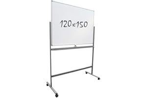 VIVOL Pizarra blanca magnética – Doble superficie – Soporte sobre ruedas 120x150 cm