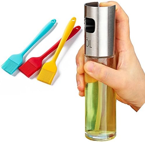 Ninork Olive Oil Sprayer Dispenser for BBQ/Cooking/Vinegar Glass Bottle with 3 FREE Grilling Oil Brushes Stainless Steel Leak-Proof Drops Spice Jar Seasoning Kitchenware Tools (style 1)