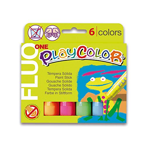 PLAYCOLOR - FLUO ONE - Stick de peinture gouache solide 10 g - 6 couleurs assorties