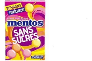 mentos- Minis Bonbons Mentos Sans Sucres Fruit - Tendres et Croquants - Goût Fruité - Boite Refermable à Emmener Partout et à Partager - 49,5 g