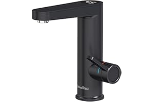 BRIWELLNA Hot Water Tap For Bathroom, 220V Electric Water Heater Tap With Digital Display, Instant Hot Water Tap Fast Heating Water Sink Tap (Black)