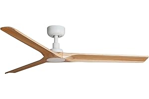 FARO BARCELONA Faro Heywood Ventilateur de plafond blanc moyen en bois clair avec moteur à courant continu, 6 vitesses