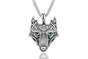 Seraphis Norse Wolf Head Pendant Viking Necklace Animal Jewelry Rhinestone Eyes Metal Chain