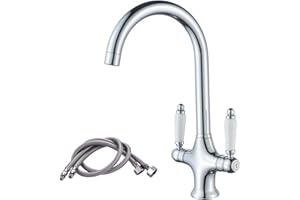 Kitchen Mixer Taps,NewEast Traditional Ceramic Dual Lever Chrome Kitchen Sink Tap with UK Standard Fittings