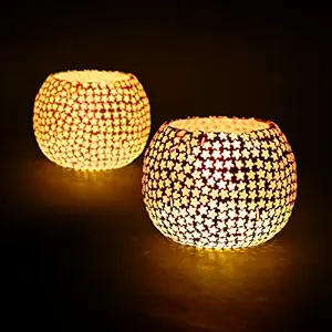 SHOPPOSTREET Mosaic Glass Tealight Candle Holders Christmas Lights Decoration - Tealight Candle Holders, Parties and Home Decor,Diwali Decoration, Christmas Decoration and Gifts (Glass, Pack of 2)
