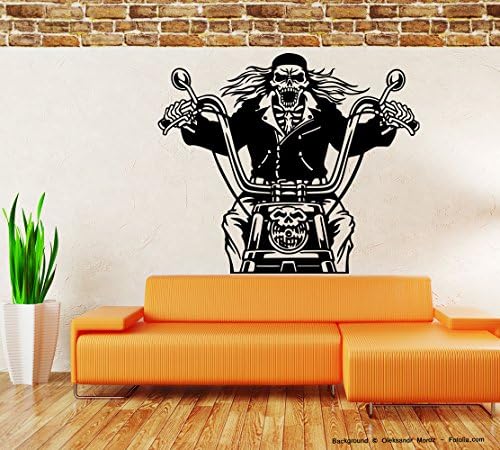 Wall Sticker Skeleton Biker Motorbike Motorcycle, Vinyl, light pink, 115,00 cm x 97,00 cm (Gr2)