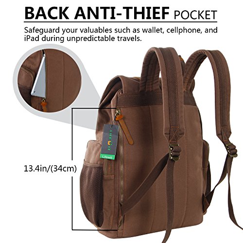 Lifewit Canvas Rucksack 17 Zoll Vintage Laptop Daypack Casual Reiserucksack Schulrucksack Reisetasche 25L