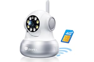 Ctronics 4G Telecamera Interno con SIM, Tracciamento Automatico, 8 Posizioni, Visione Notturna a Colori 20 m, PC/App, FTP/Cloud, Audio Bidirezionale, Montaggio Parete/Soffitto