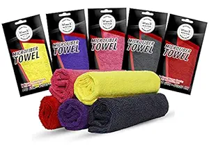 Wavex Microfiber Cloth - 5 pcs - 40x40 cms - 350 GSM Multi-Color - Thick Lint & Streak-Free Multipurpose Cloths - Automotive Microfibre Towels for Car Bike Cleaning Polishing Washing & Detailing