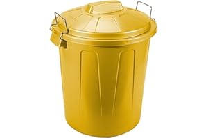 ACAN Tradineur - Poubelle en plastique, couvercle et poignées métalliques, poubelle de recyclage, industrielle, fabriquée en Espagne (jaune, 51 litres)