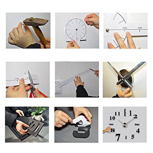 Uhr Wanduhr moderner Rund mit englischen Buchstaben und arabischen Zahlen Uhr Wand Aufkleber groß silber - 4