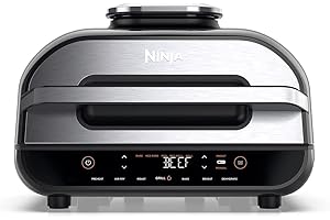 Ninja Grill & friteuse à air Foodi Max [AG551EU] avec sonde de Cuisson numérique Grill & Air Fryer, Non-Stick Ceramic Coated, 3.8 liters, Gris/Argent