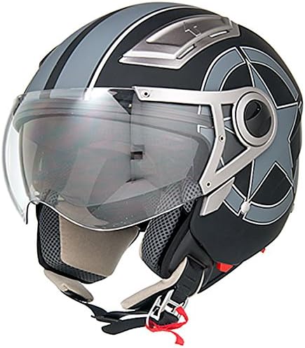 DOT Approved Motorcycle Helmet 3/4 Open Face Matte Black Star Retro Vintage - XL