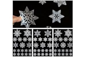 MOTTDAM 57 REUSABLE WHITE CHRISTMAS SNOWFLAKES WINDOW STICKERS SELF CLINGS Decorations