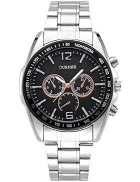 JSDDE Uhren,Herren Silber Edelstahl Band Armbanduhr Analog Quarzuhr unecht Chronograph Wasserdicht Uhr Schwarz...